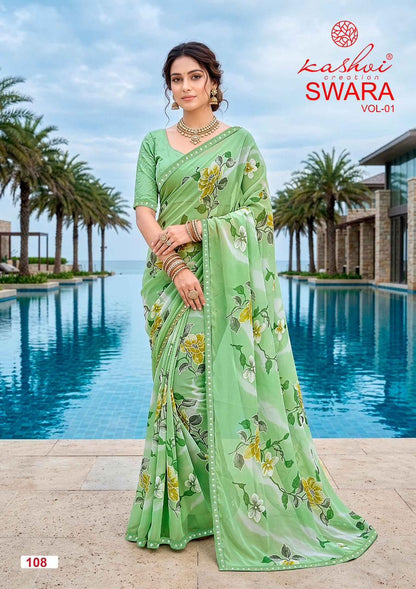Swara Vol 1 Kashvi Creation Georgette Sarees Manufacturer Gujarat