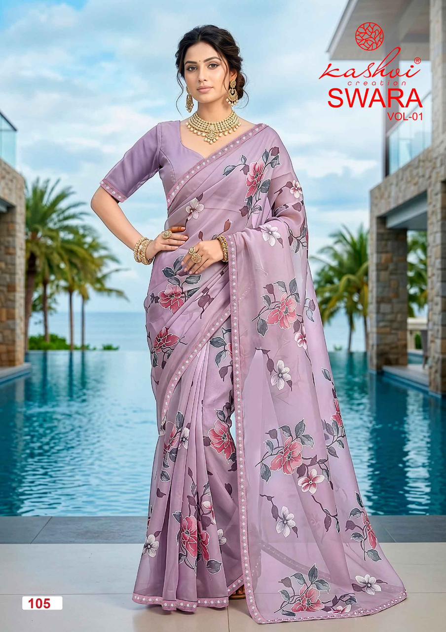 Swara Vol 1 Kashvi Creation Georgette Sarees Manufacturer Gujarat