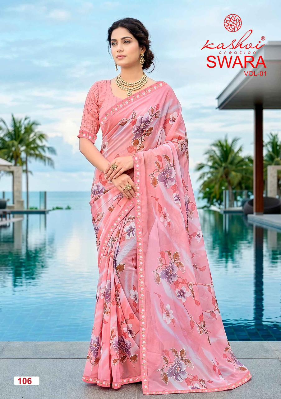 Swara Vol 1 Kashvi Creation Georgette Sarees Manufacturer Gujarat