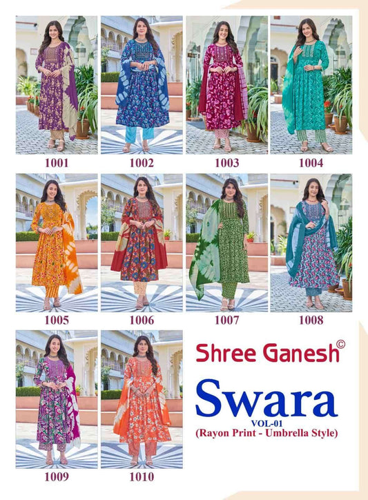 Swara Vol 1 Shree Ganesh Reyon Readymade Pant Style Suits Wholesaler Gujarat