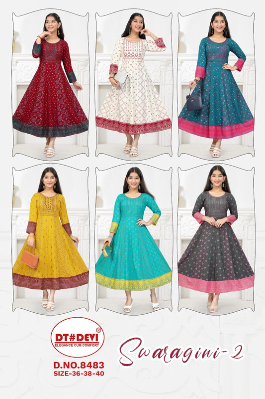 Swaragini Vol 2 Dt Devi Rayon Girls Anarkali Kurti Manufacturer Gujarat