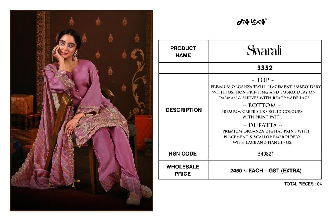 Swarali 3352 Jay Vijay Organza Pant Style Suits Exporter Gujarat