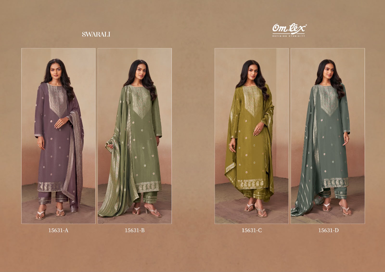 Swarali Omtex Silk Jacquard Pant Style Suits Manufacturer India