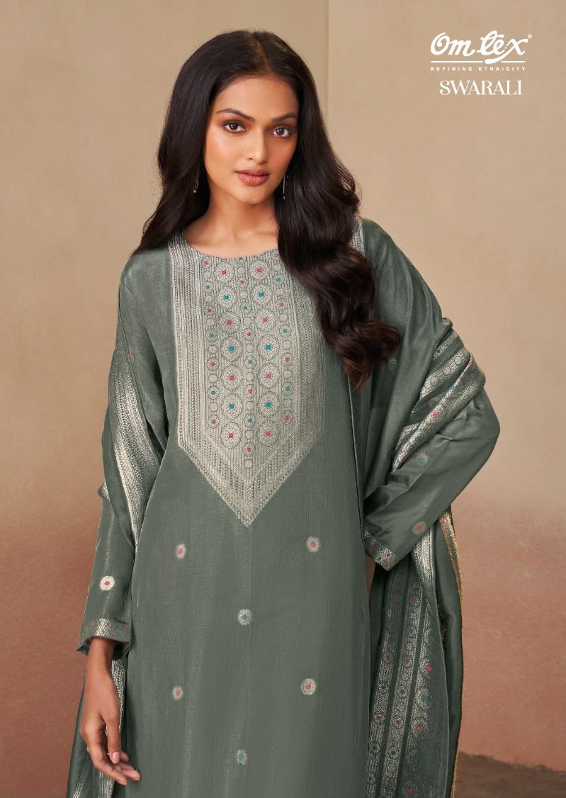 Swarali Omtex Silk Jacquard Pant Style Suits Manufacturer India