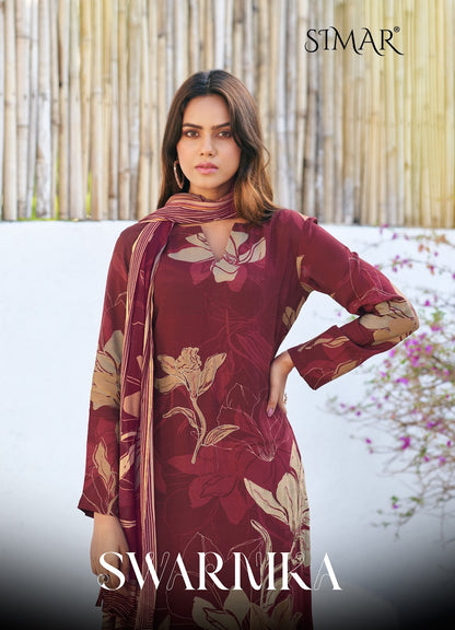 Swarnika 9073 Simar Viscose Muslin Pant Style Suits Wholesaler Gujarat