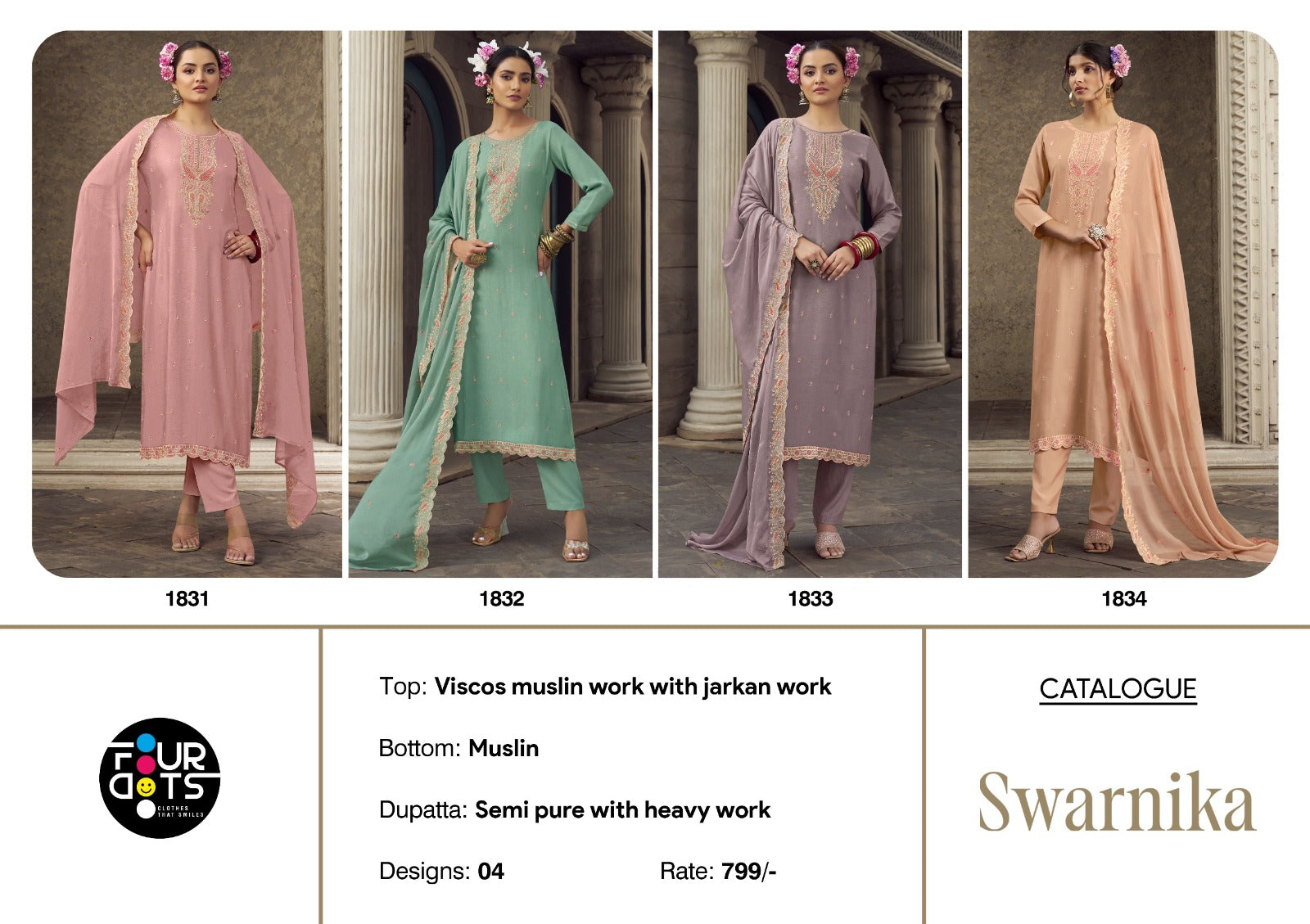 Swarnika Four Dots Viscose Muslin Pant Style Suits Supplier India