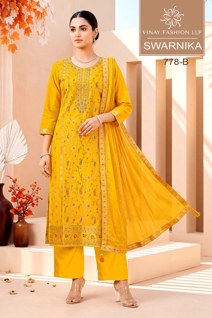 Swarnika Vinay Fashion Llp Dola Silk Pant Style Suits Wholesale Price