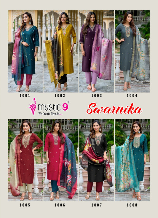 Swarnika Vol 1 Mystic 9 Roman Silk Readymade Pant Style Suits Exporter