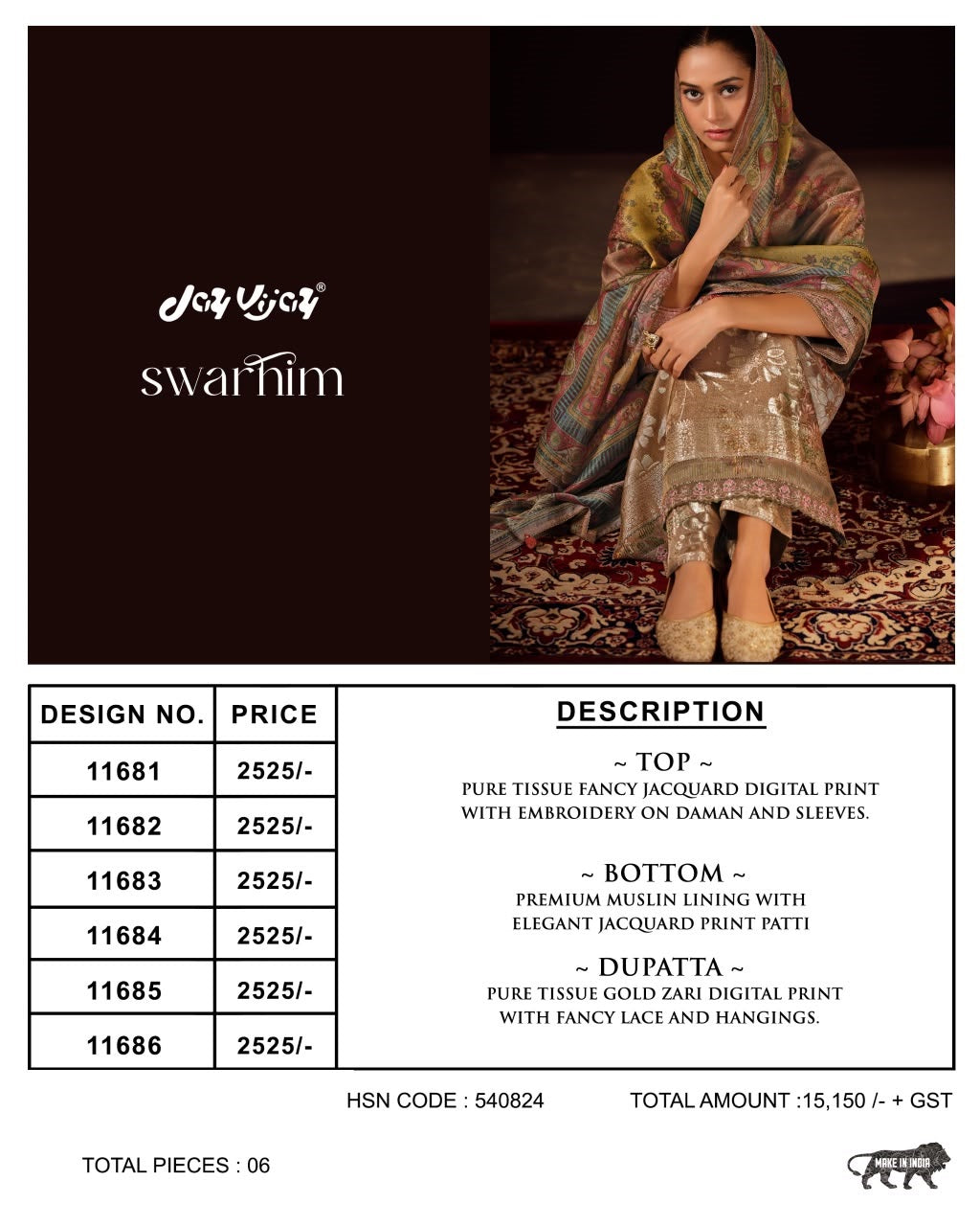 Swarnim Jay Vijay Tissue Pant Style Suits Manufacturer Gujarat