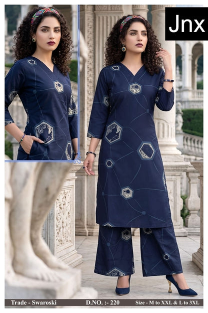 Swaroski Jnx Rayon 22Kg Kurti Plazzo Set Exporter Ahmedabad