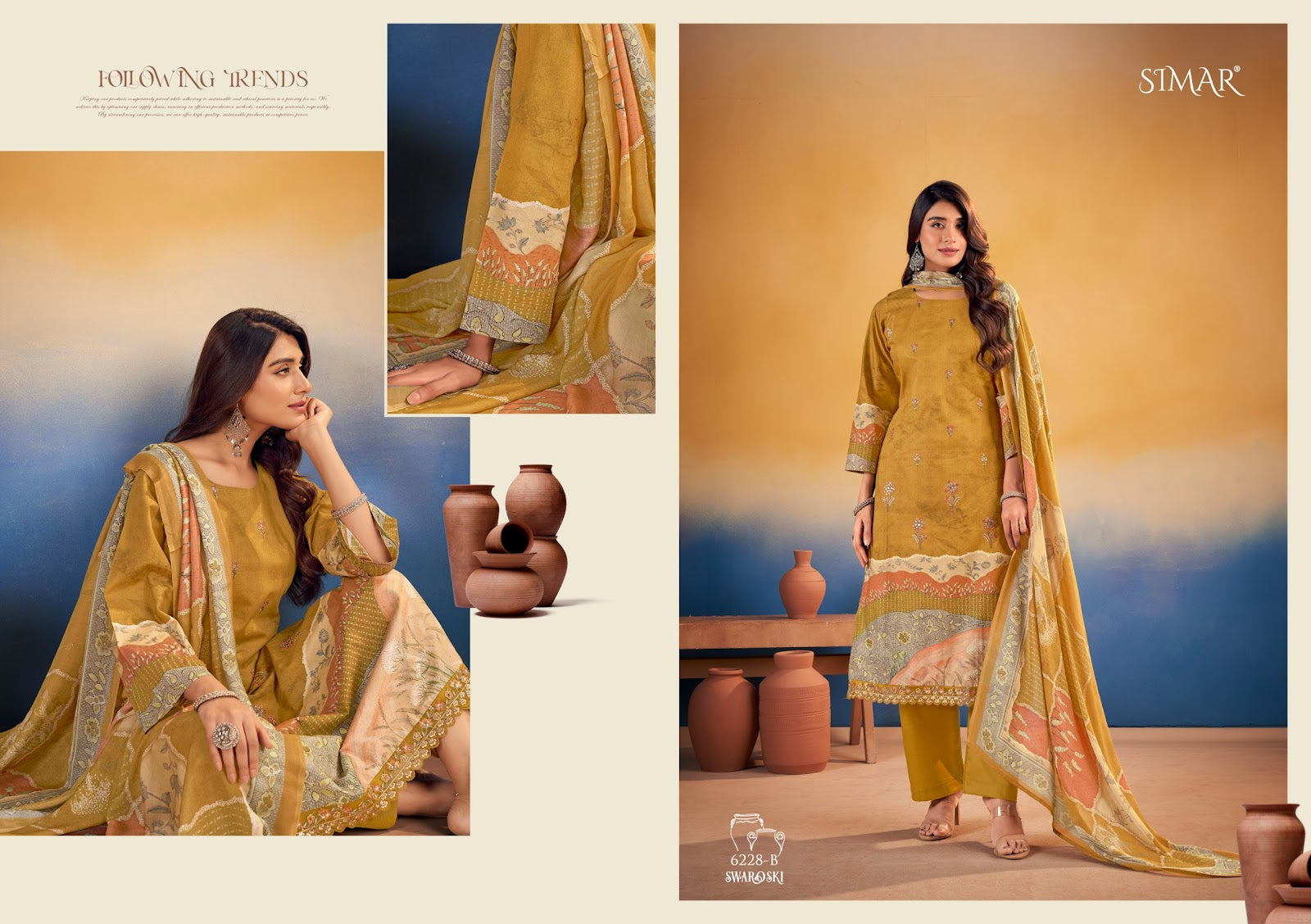Swaroski Simar Lawn Cotton Pant Style Suits Exporter Gujarat