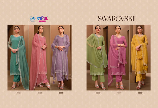 Swarovskii Vipul Organza Pant Style Suits