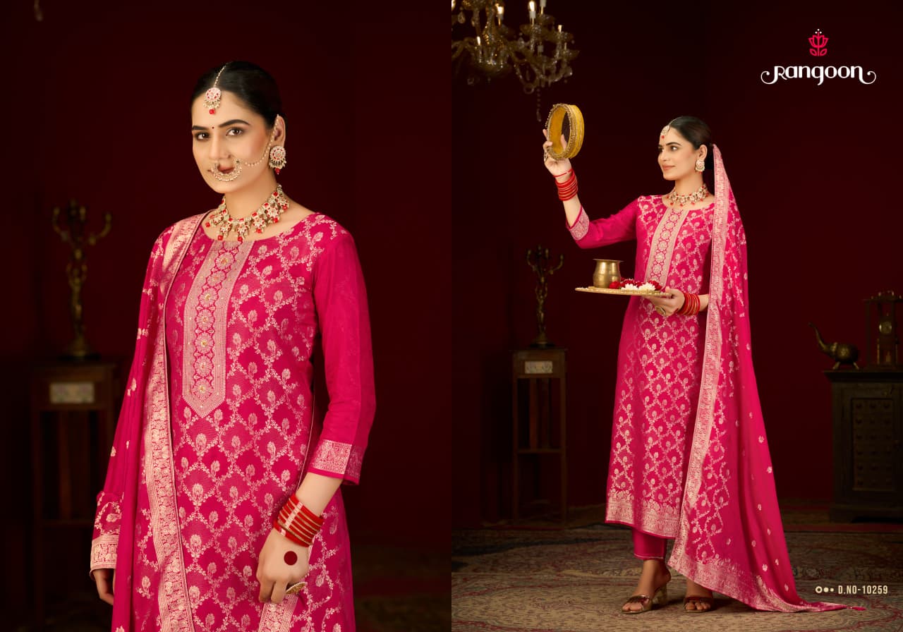 Swastik New Rangoon Russian Jacquard Readymade Pant Style Suits Wholesaler Gujarat