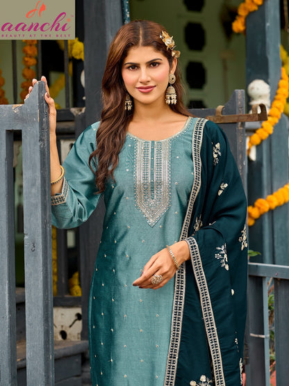 Swati Aanchi Crystal Silk Readymade Pant Style Suits Manufacturer Gujarat