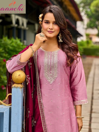 Swati Aanchi Crystal Silk Readymade Pant Style Suits Manufacturer Gujarat