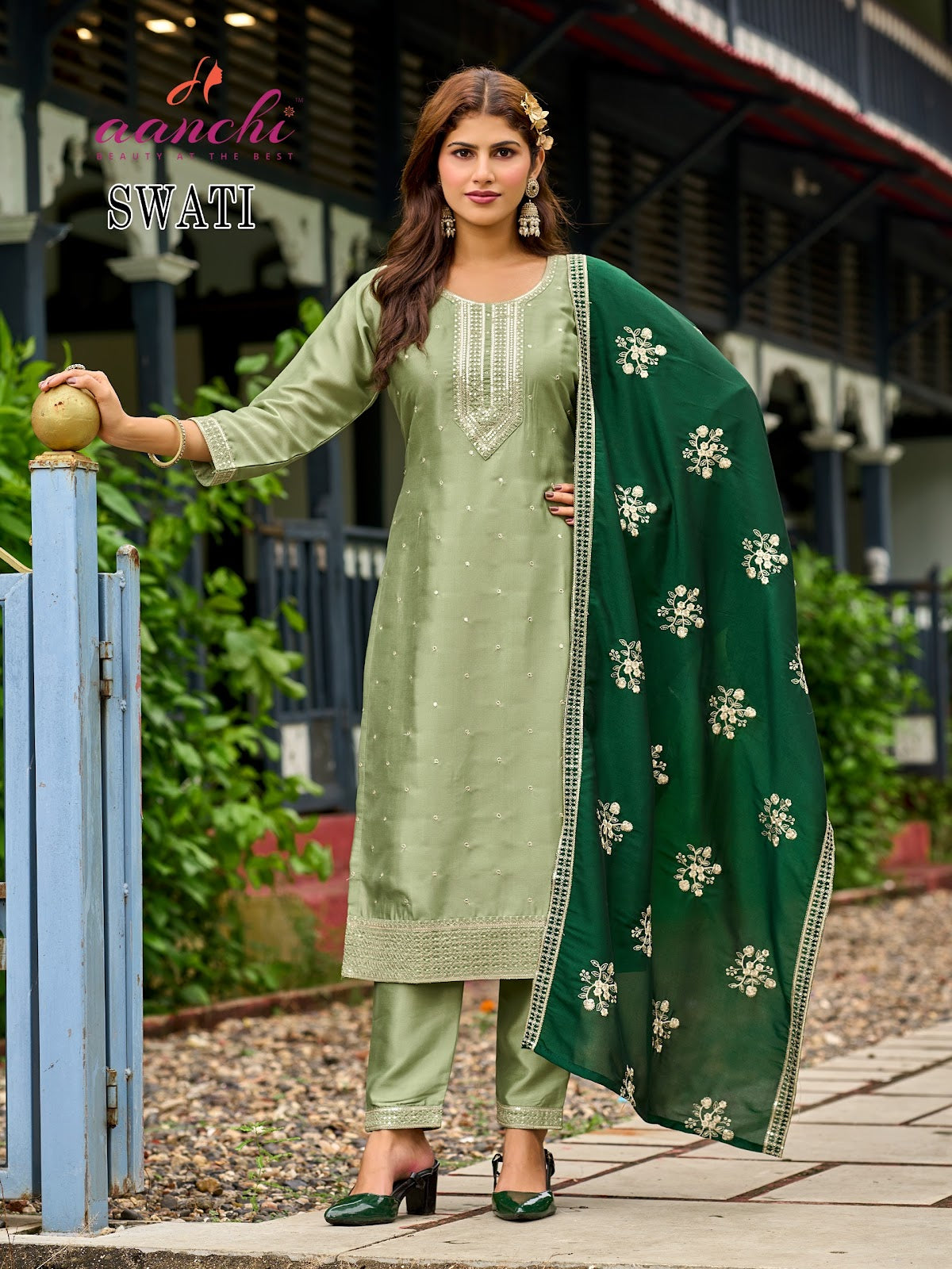 Swati Aanchi Crystal Silk Readymade Pant Style Suits Manufacturer Gujarat