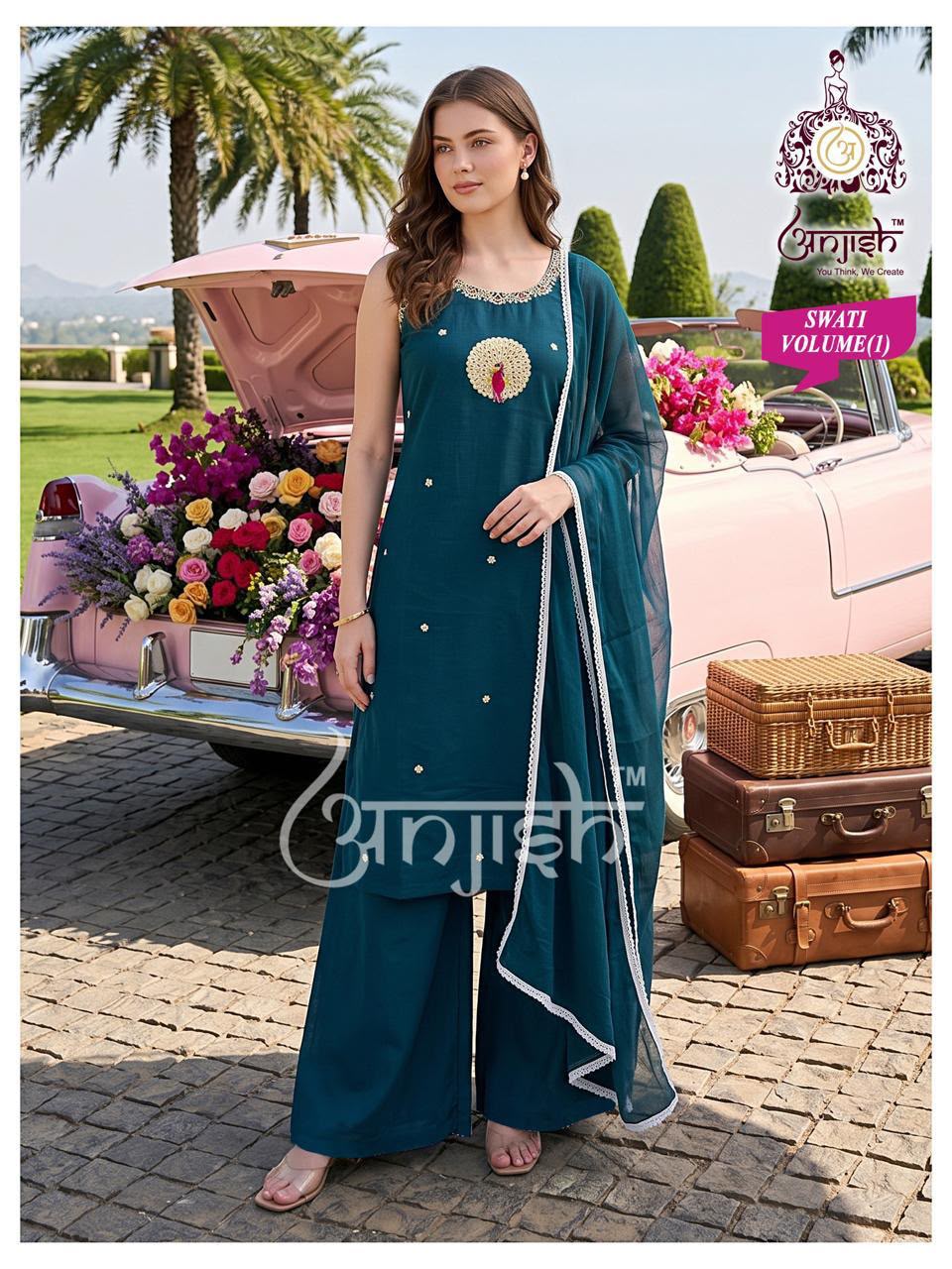 Swati Vol 1 Anjish Dhabu Cotton Readymade Plazzo Style Suits Wholesale Price