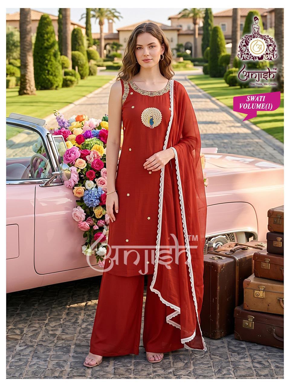 Swati Vol 1 Anjish Dhabu Cotton Readymade Plazzo Style Suits Wholesale Price