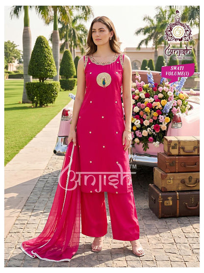 Swati Vol 1 Anjish Dhabu Cotton Readymade Plazzo Style Suits Wholesale Price
