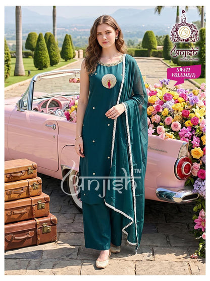 Swati Vol 1 Anjish Dhabu Cotton Readymade Plazzo Style Suits Wholesale Price