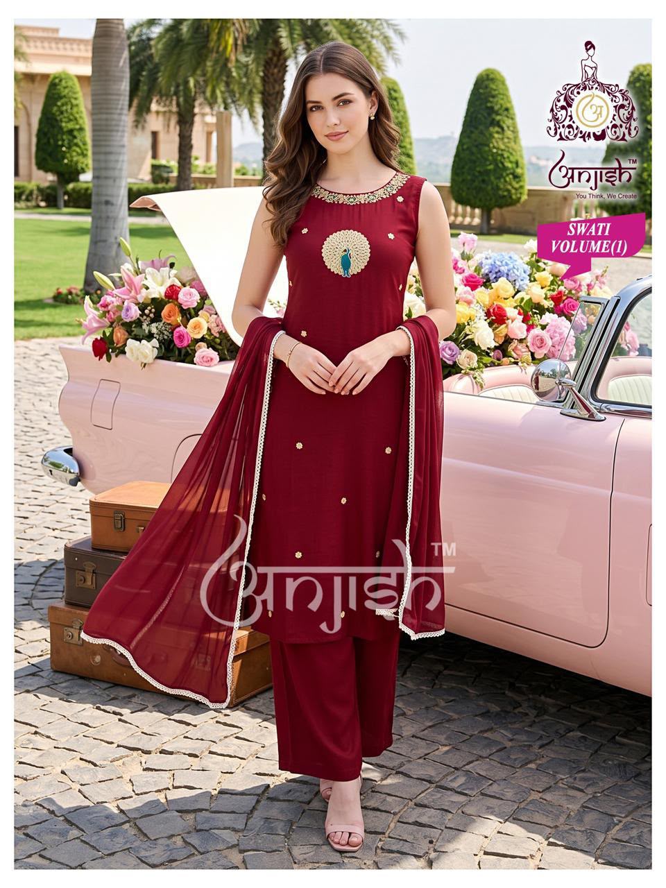 Swati Vol 1 Anjish Dhabu Cotton Readymade Plazzo Style Suits Wholesale Price
