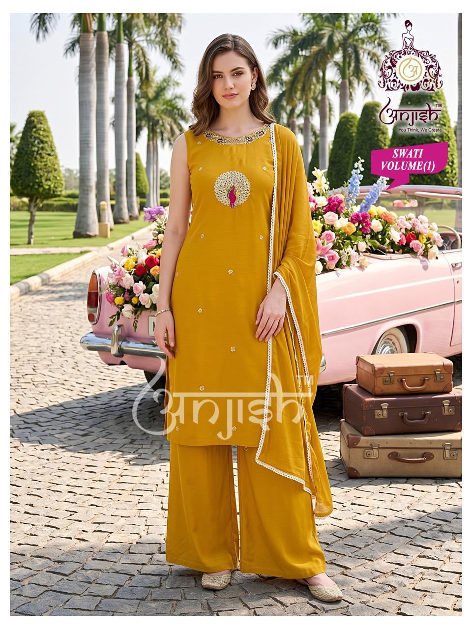 Swati Vol 1 Anjish Dhabu Cotton Readymade Plazzo Style Suits Wholesale Price