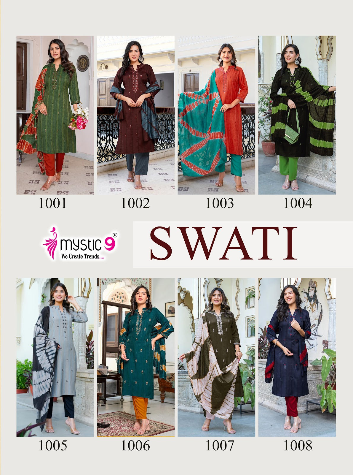 Swati Vol 1 Mystic 9 Rayon Dobby Readymade Pant Style Suits Manufacturer