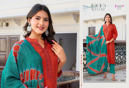 Swati Vol 1 Mystic 9 Rayon Dobby Readymade Pant Style Suits Manufacturer