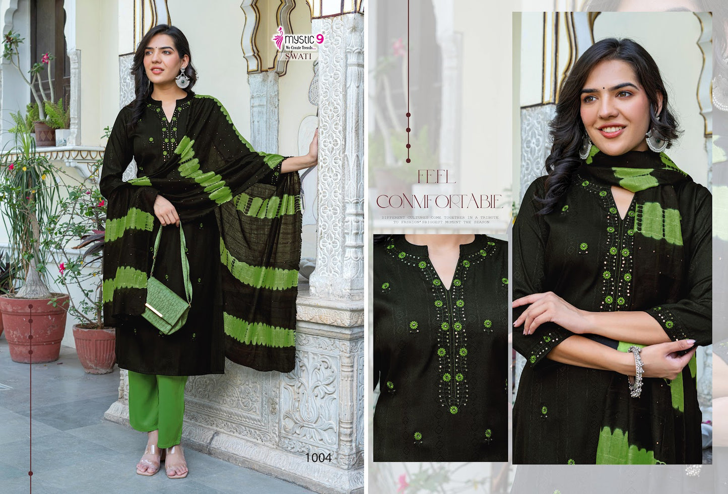 Swati Vol 1 Mystic 9 Rayon Dobby Readymade Pant Style Suits Manufacturer