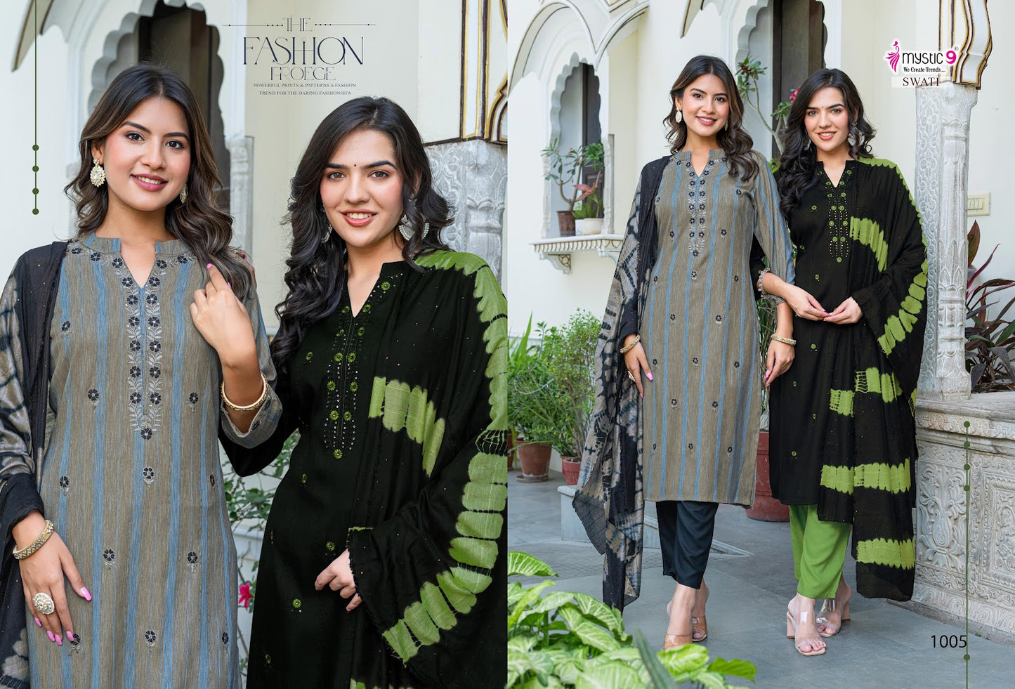 Swati Vol 1 Mystic 9 Rayon Dobby Readymade Pant Style Suits Manufacturer
