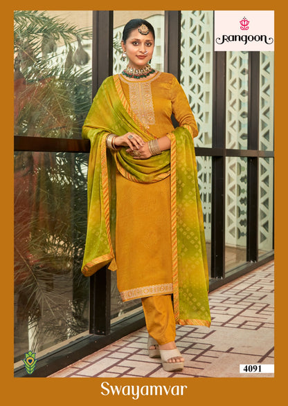 Swayamvar Rangoon Premium Silk Readymade Pant Style Suits Wholesaler