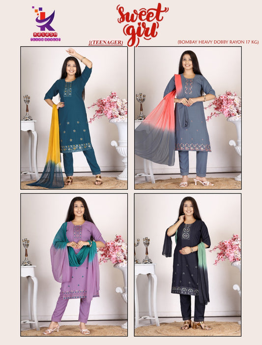 Sweet Girl Mlm Kalash Lifestyle Rayon 17Kg Girls Readymade Pant Suits Exporter Gujarat