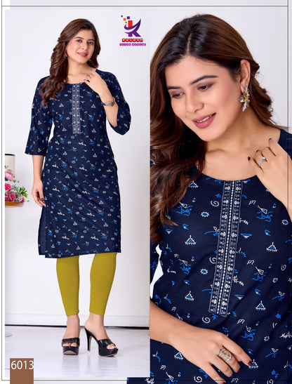Sweet Glow 5 Mlm Kalash Lifestyle Rayon 14Kg Knee Length Kurtis Wholesale Rate