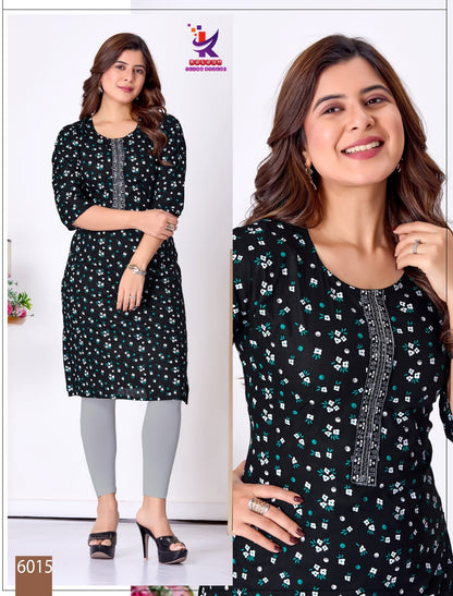 Sweet Glow 5 Mlm Kalash Lifestyle Rayon 14Kg Knee Length Kurtis Wholesale Rate