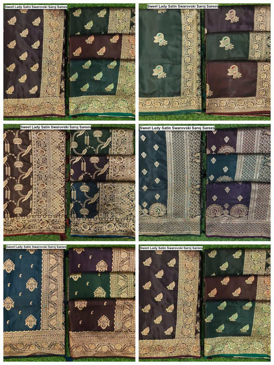 Sweet Lady Satin Swarovski Saroj Sarees Wholesale Rate