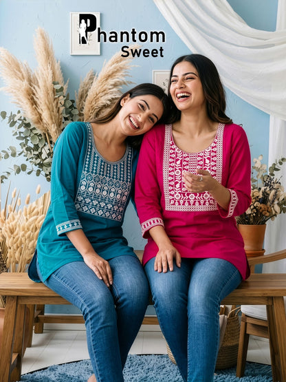 Sweet Phantom Prmnt Dhabu Short Kurtis Manufacturer