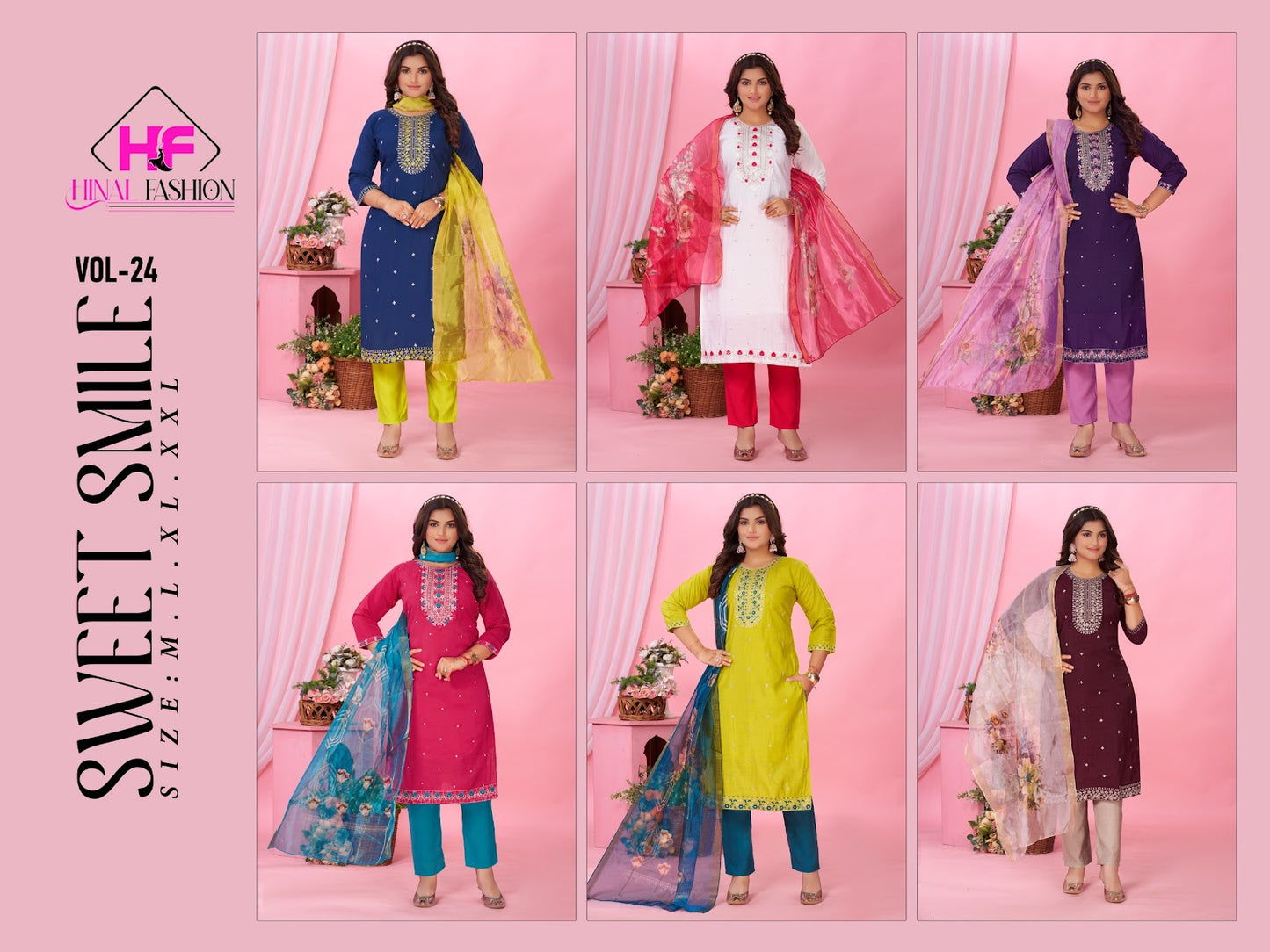 Sweet Smile Vol 24 Hinal Fashion Roman Silk Readymade Pant Style Suits Exporter Ahmedabad