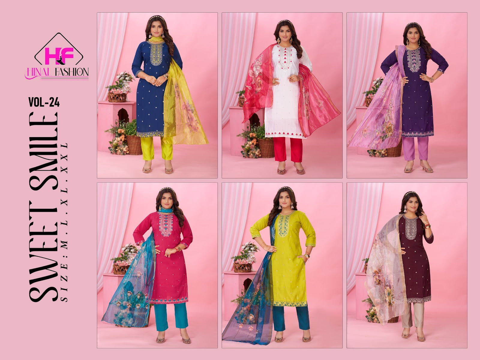 Sweet Smile Vol 24 Hinal Fashion Roman Silk Readymade Pant Style Suits Exporter Ahmedabad