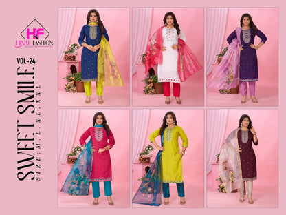 Sweet Smile Vol 24 Hinal Fashion Roman Silk Readymade Pant Style Suits Exporter Ahmedabad