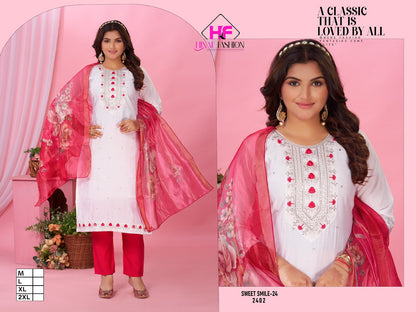 Sweet Smile Vol 24 Hinal Fashion Roman Silk Readymade Pant Style Suits Exporter Ahmedabad