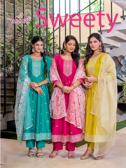 Sweety Aanchi Roman Silk Readymade Anarkali Suits Manufacturer India