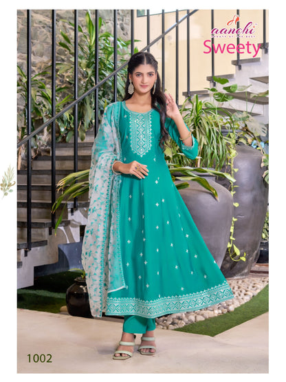 Sweety Aanchi Roman Silk Readymade Anarkali Suits Manufacturer India