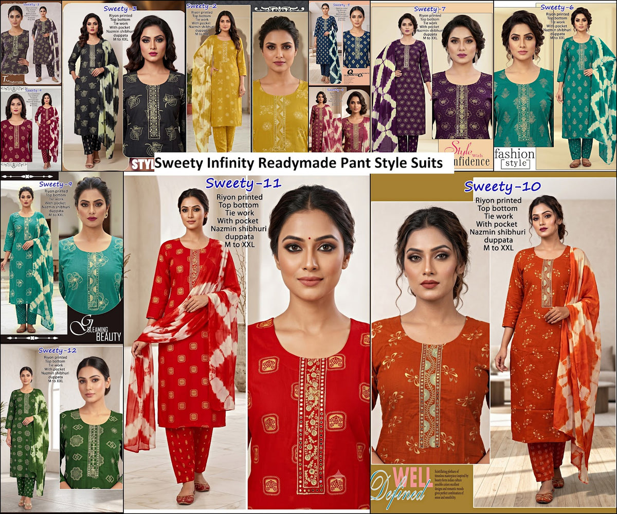 Sweety Infinity Rayon Readymade Pant Style Suits Supplier India