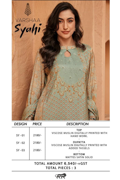Syahi Varshaa Viscose Muslin Pant Style Suits Supplier Gujarat