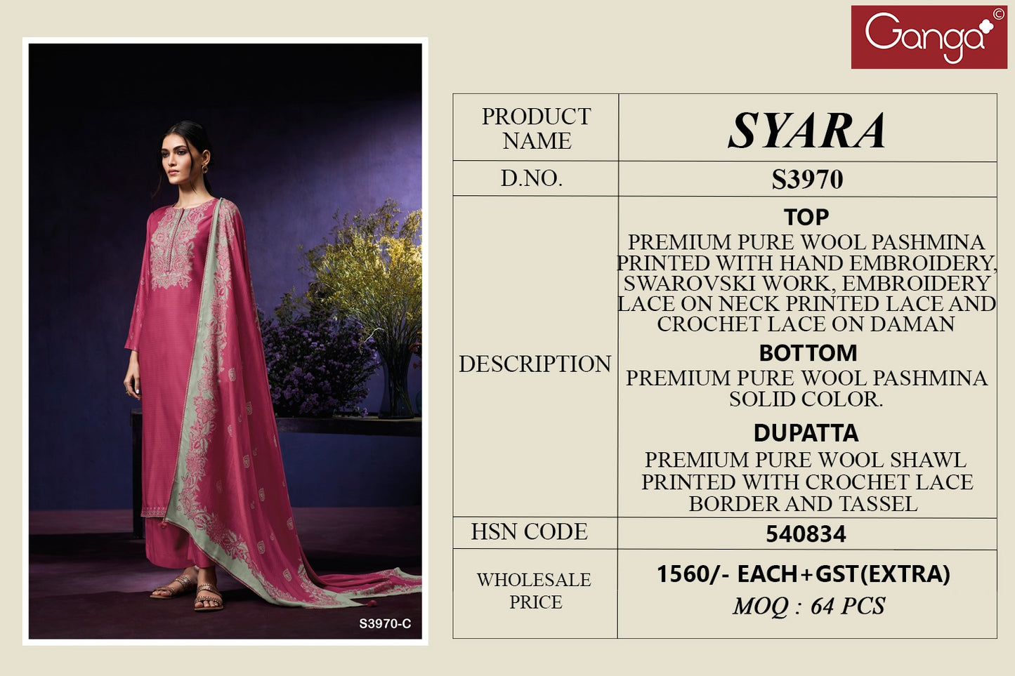 Syara 3970 Ganga Pashmina Suits Manufacturer Gujarat