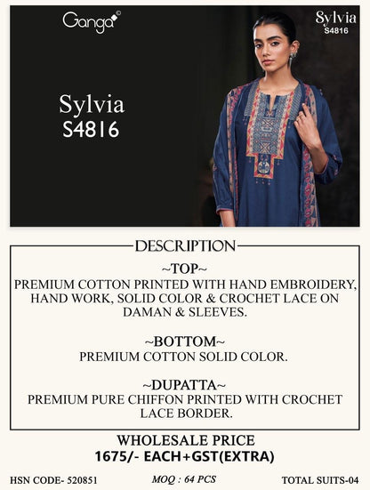 Sylvia S4816 Ganga Cotton Pant Style Suits Wholesale Price