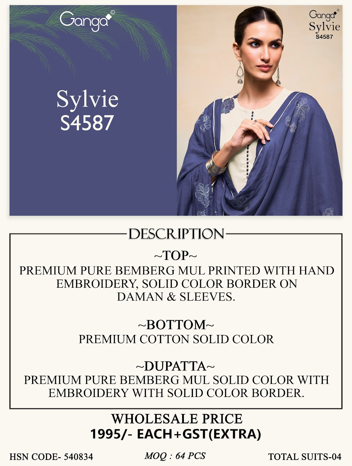 Sylvie 4587 Ganga Bemberg Pant Style Suits Wholesale