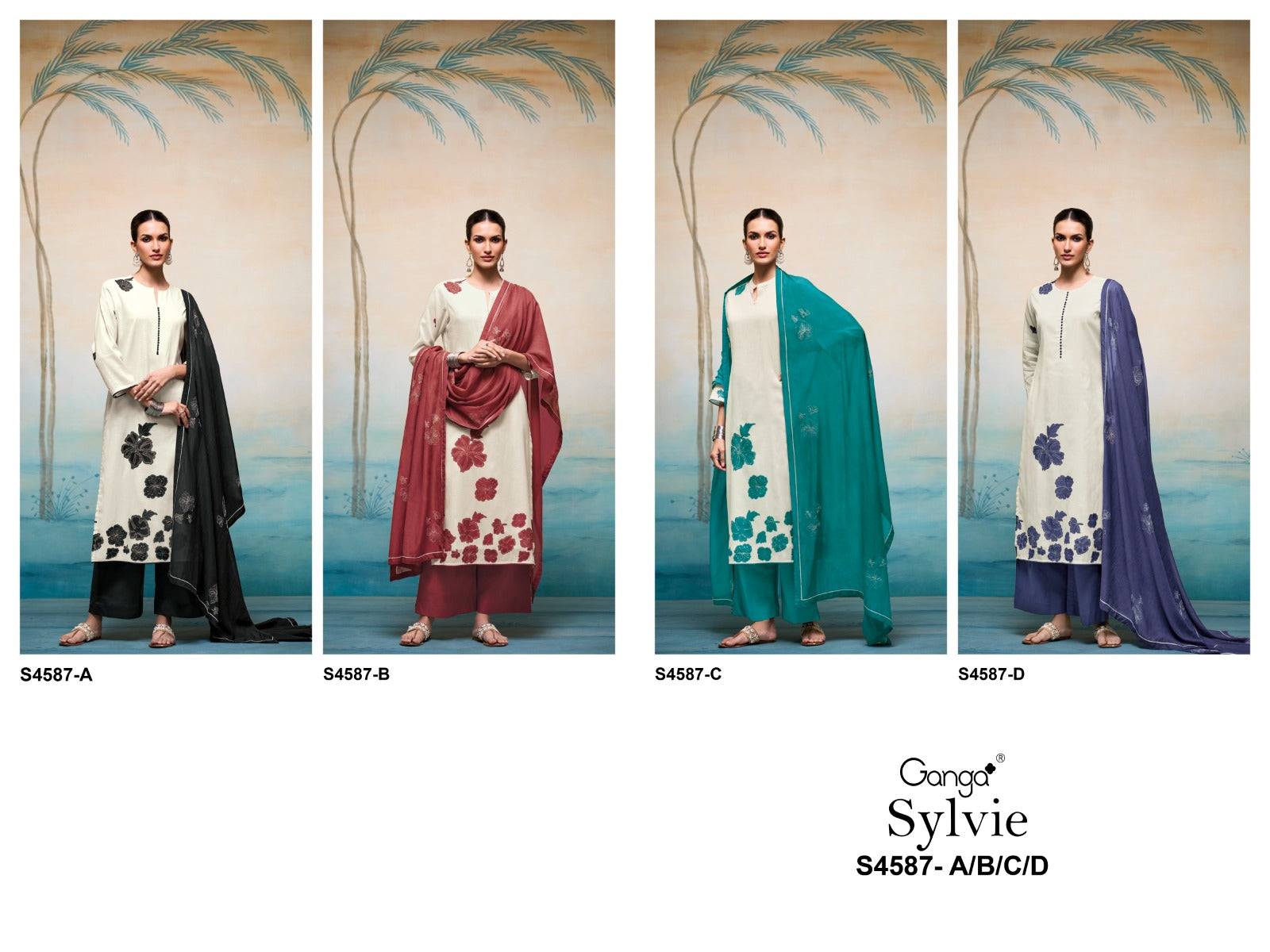 Sylvie 4587 Ganga Bemberg Pant Style Suits Wholesale