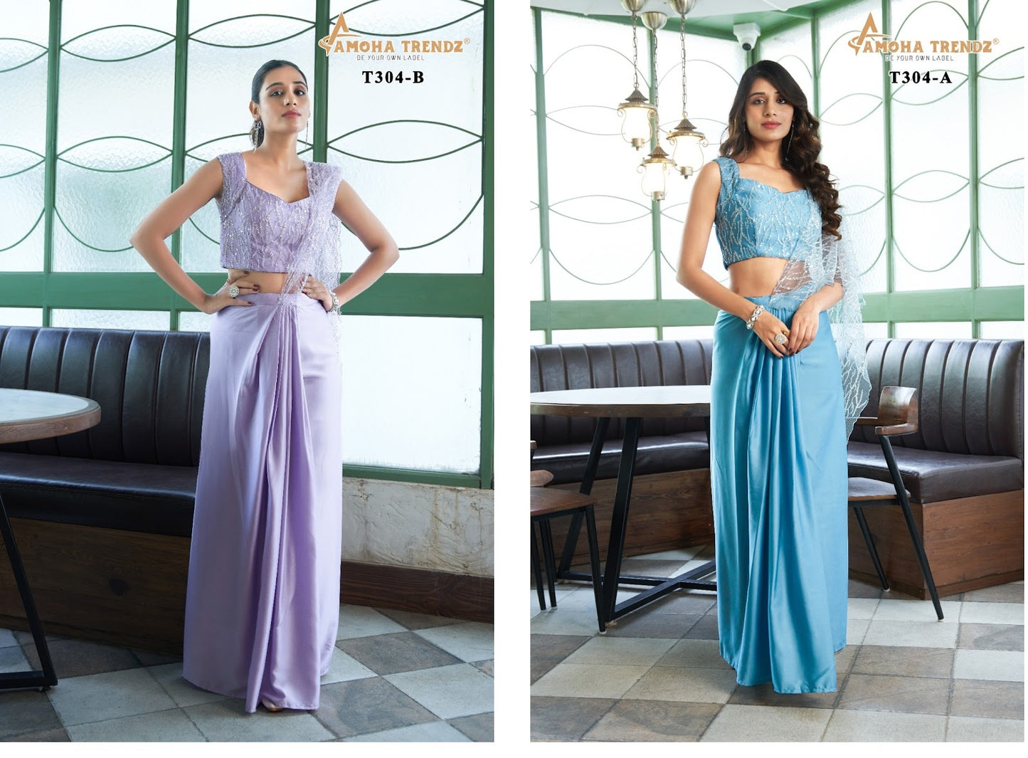 T-304Ab Amoha Satin Ready To Wear Saree Wholesaler Gujarat