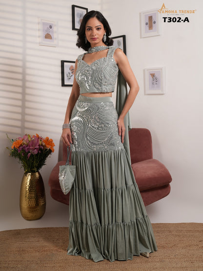 T302Abc Amoha Lycra Indo Western Pair Supplier Ahmedabad